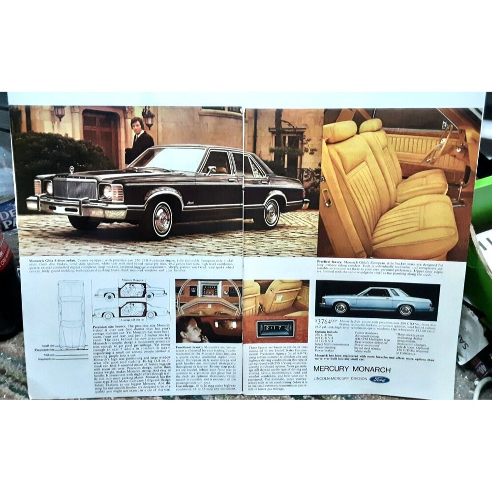 1974 Mercury Monarch Luxury Car Original Print Ad 70s Vintage